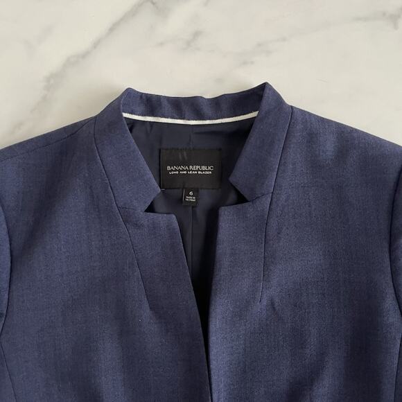Banana Republic Long & Lean Wool Blazer Sz 6 Blue chic classic Career Gorpcore - Picture 6 of 13
